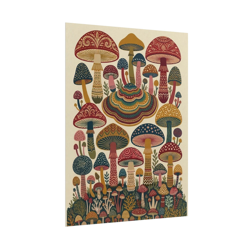 Psychedelic Mushroom Forest Rolled Poster | Retro Botanical Wall Art