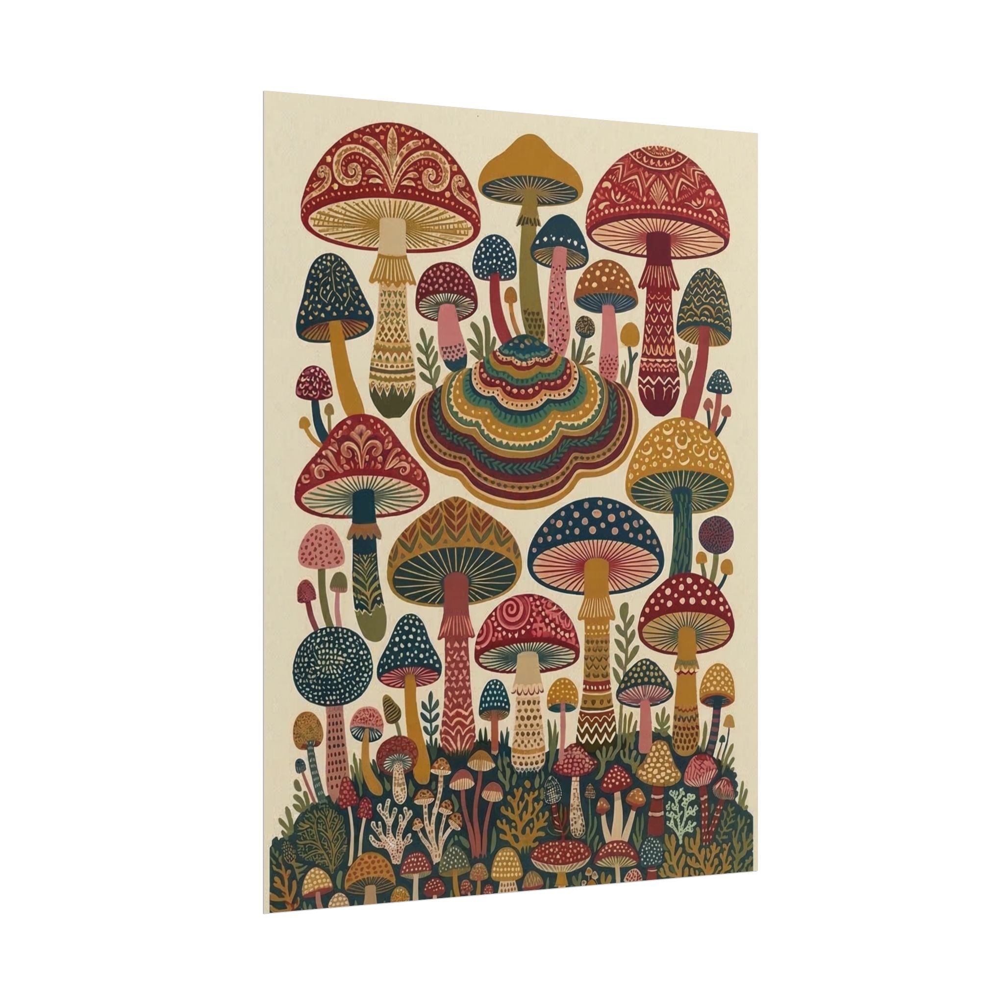 Psychedelic Mushroom Forest Rolled Poster | Retro Botanical Wall Art