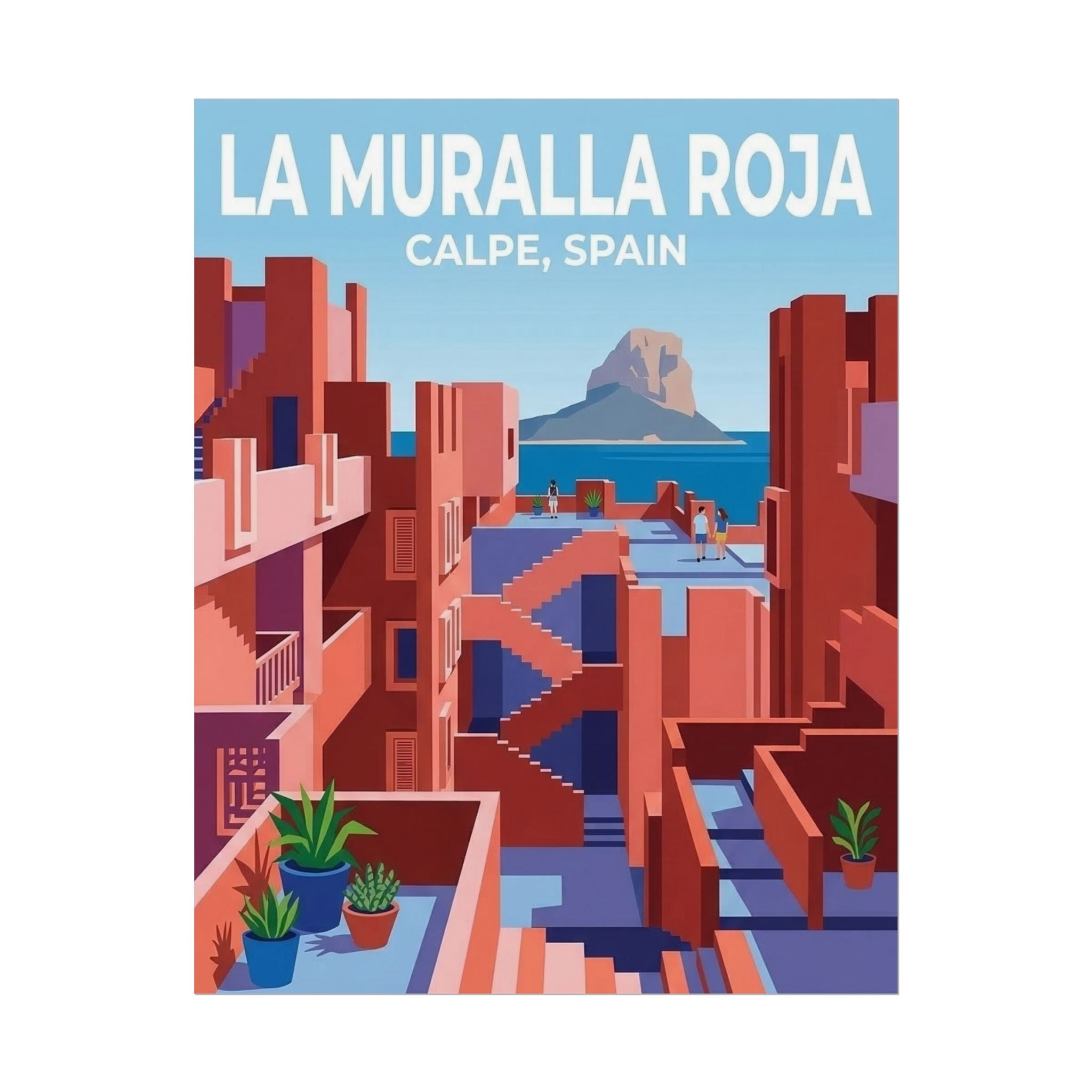 La Muralla Roja Calpe Spain Clean Minimalistic Poster | Rolled Poster, Architectural Travel Art