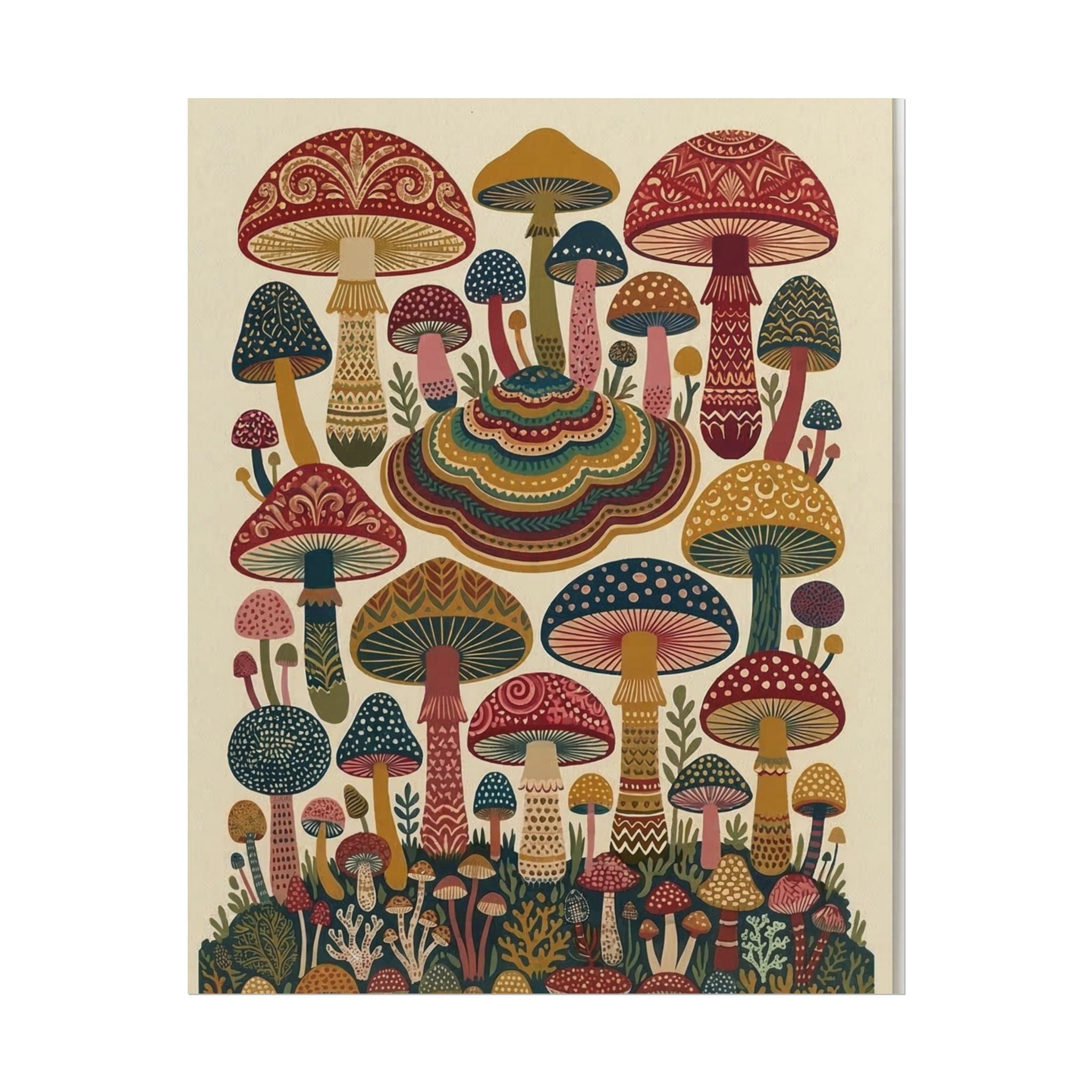 Psychedelic Mushroom Forest Rolled Poster | Retro Botanical Wall Art