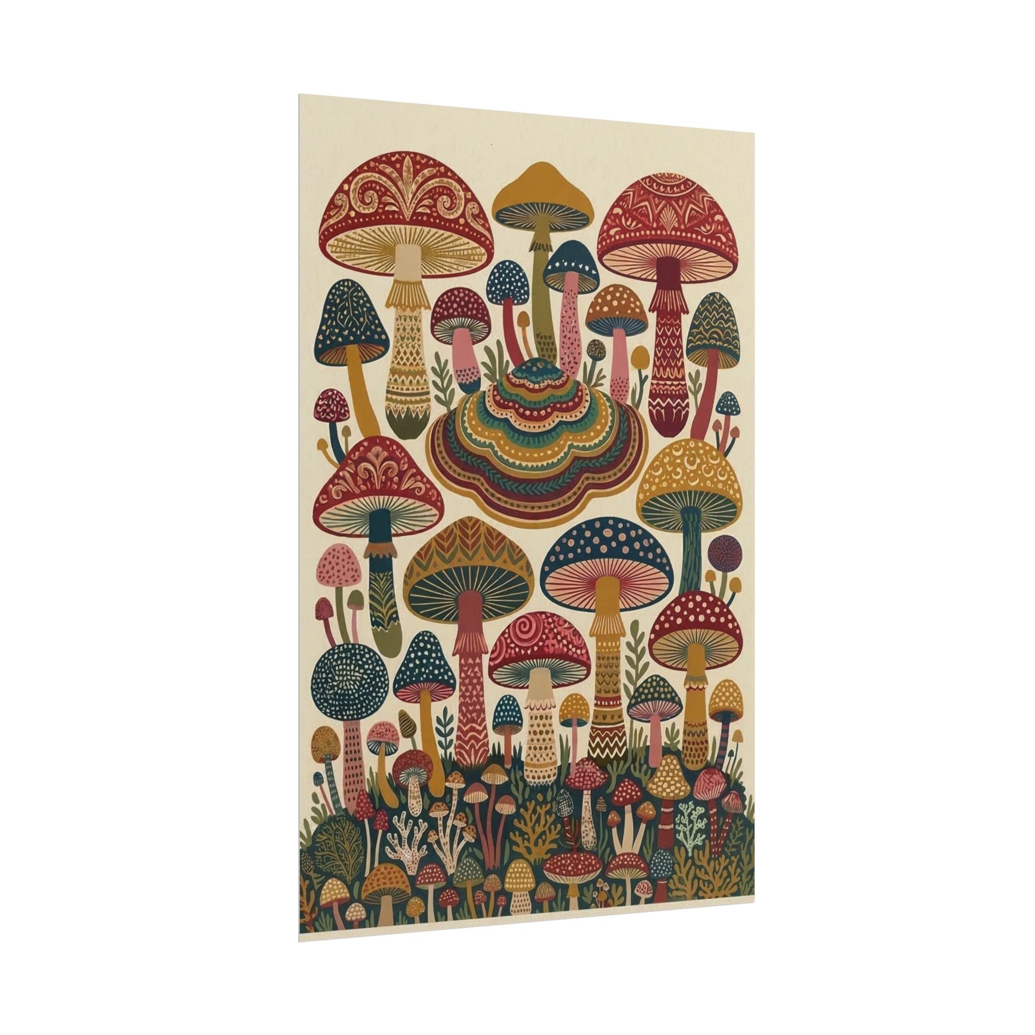 Psychedelic Mushroom Forest Rolled Poster | Retro Botanical Wall Art