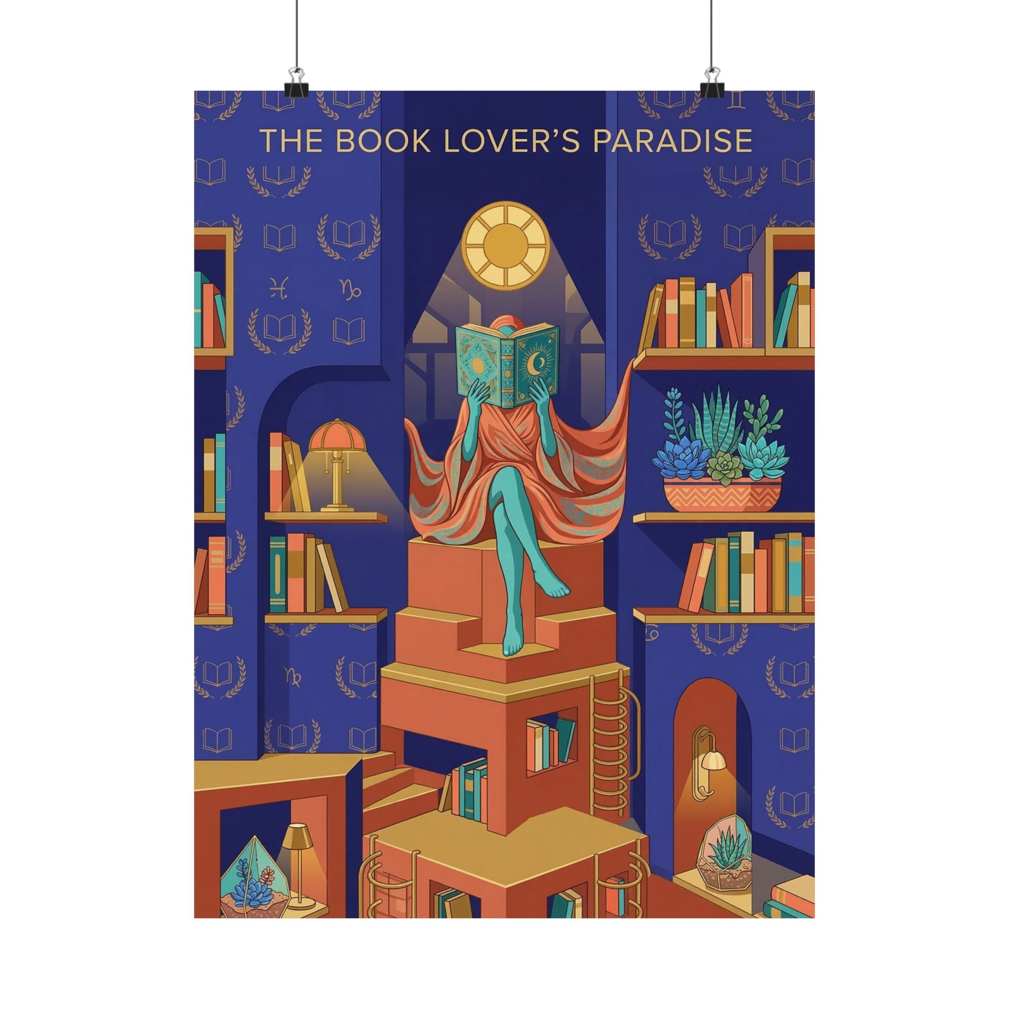 The Book Lover's Paradise Matte Vertical Poster | Reading Illustration