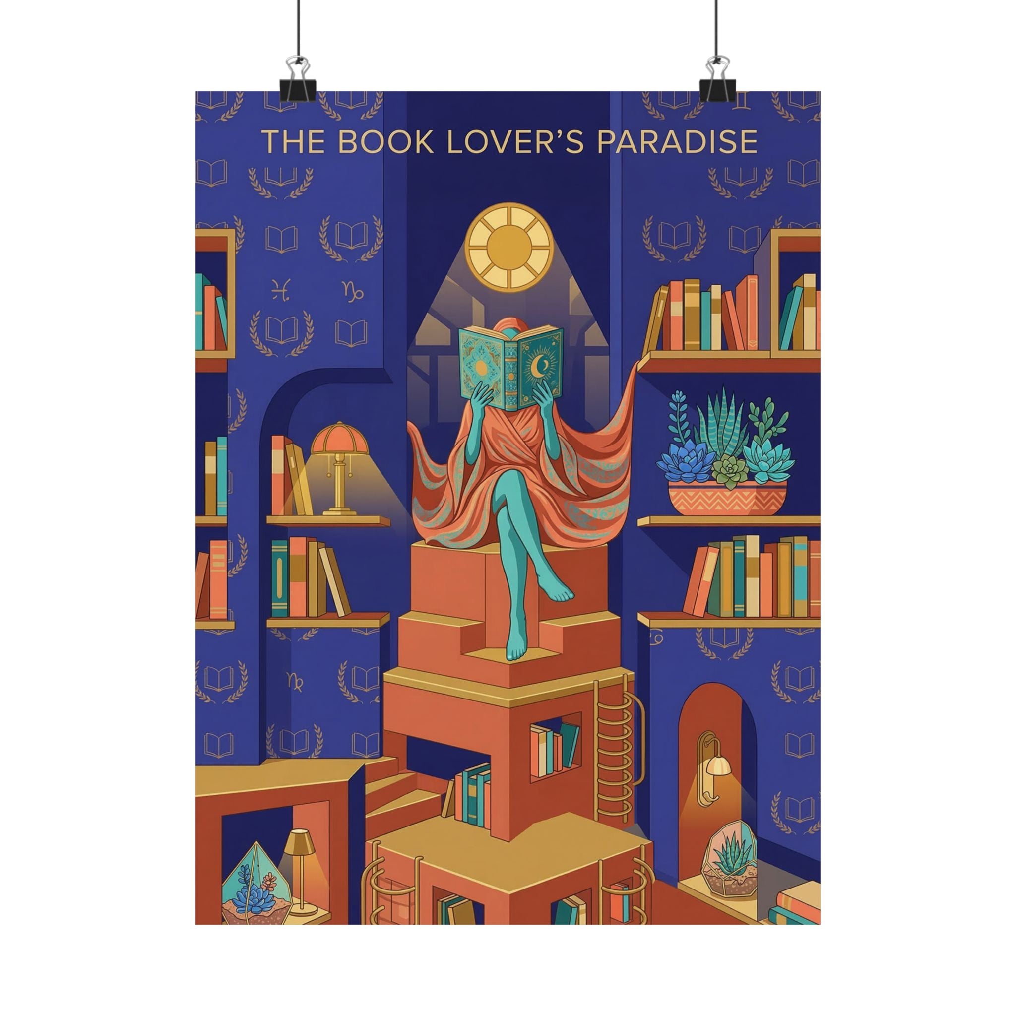 The Book Lover's Paradise Matte Vertical Poster | Reading Illustration