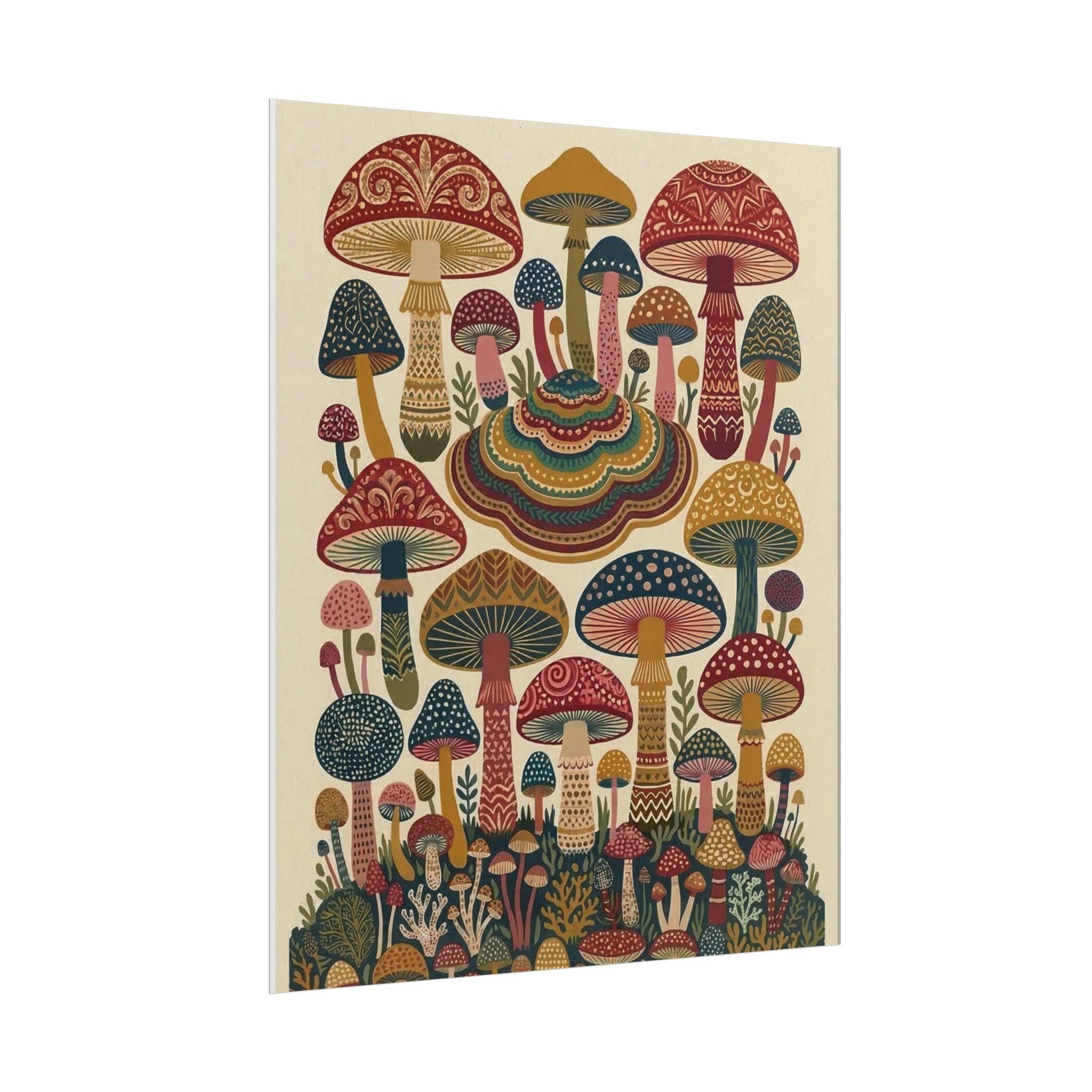 Psychedelic Mushroom Forest Rolled Poster | Retro Botanical Wall Art