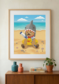 Bear in Shark Hat and ducky lifebuoy Beach Poster | Rolled Poster, Cute Summer Animal Wall Art