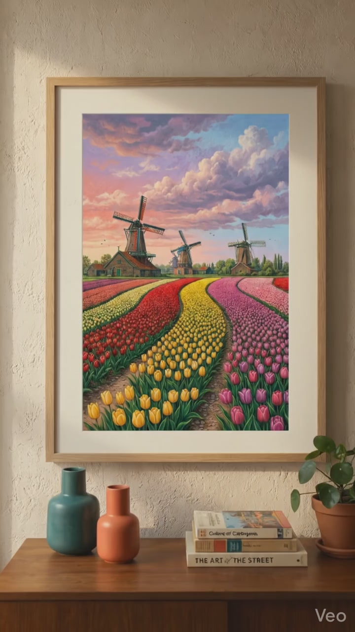 Dutch Tulips & Golden Windmills Rolled Posters | Zaanse Schans