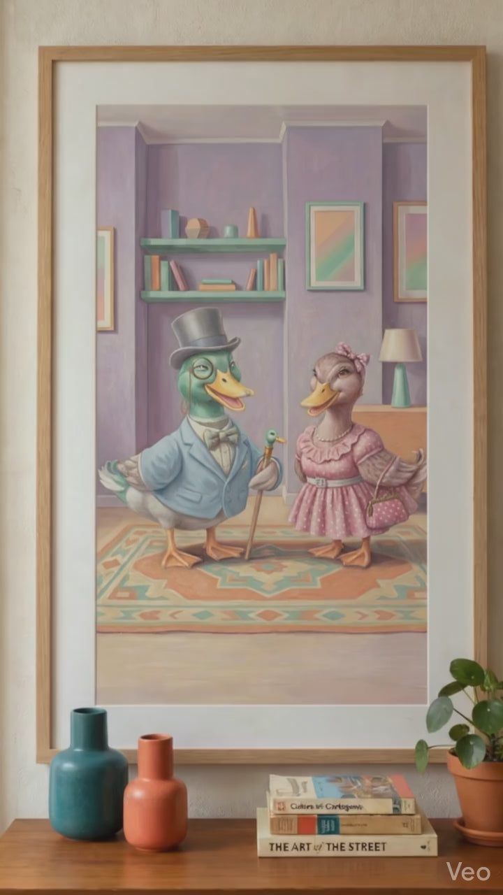 Rolled Poster — Vintage Dressed Ducks Illustration (Whimsical Nursery Wall Art)