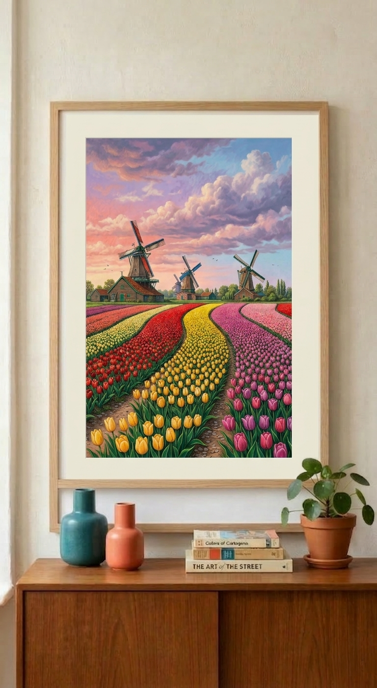 Dutch Tulips & Golden Windmills Rolled Posters | Zaanse Schans